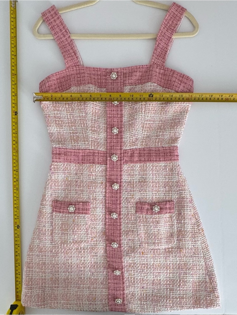 Lea & Viola Pink Tweed Pearl Button Mini Dress Size S - Picture 5 of 10